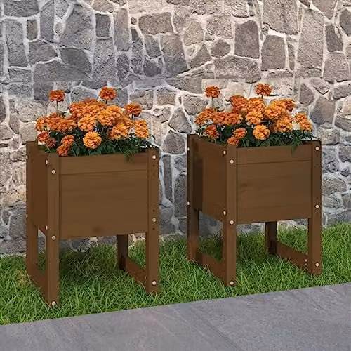 vidaXL Set of 2 Solid Wood Pine Planter Tubs, Brown, W/D/H: 40 x 40 x 52.5 cm – 2