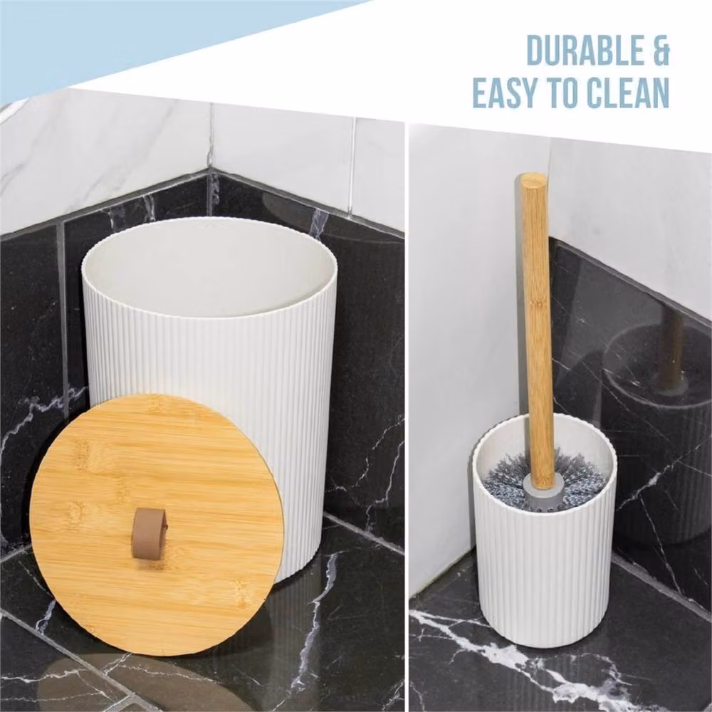Nordara Modern White Bathroom Essentials Set including Toothbrush Holder, Toilet Brush, Soap Dish and Soap Dispenser – 2