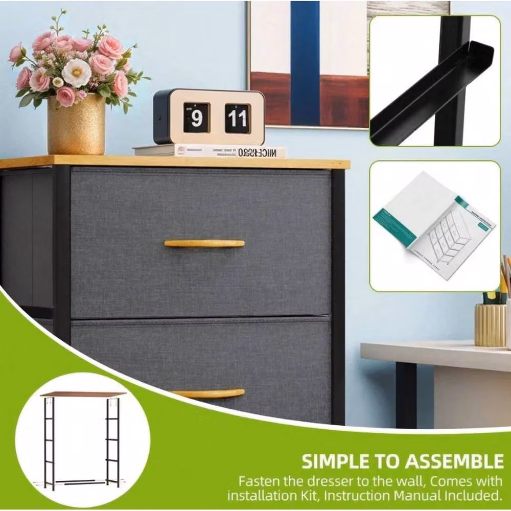 VOGREX 4 Drawer Fabric Storage Chest with Grey Steel Frame for Bedroom and Living Room – 3
