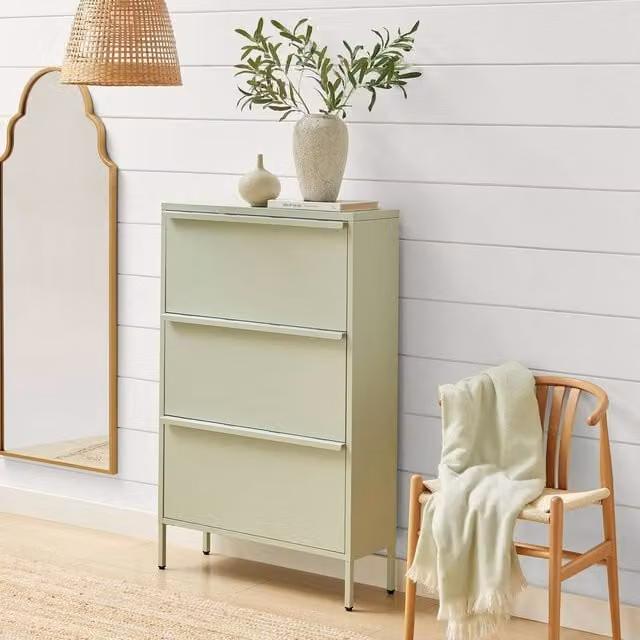 FurnitureboxUK Eira Modern Metal Shoe Cabinet in Matt Green