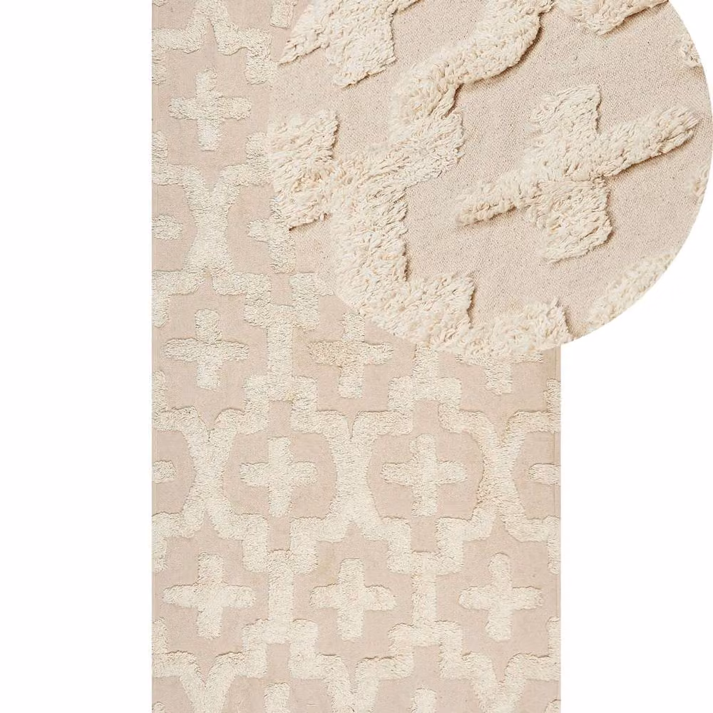 Wyld and Coco Beige Cotton Geometric Shaggy Tufted Area Rug W: 80 cm, L: 150 cm – 2