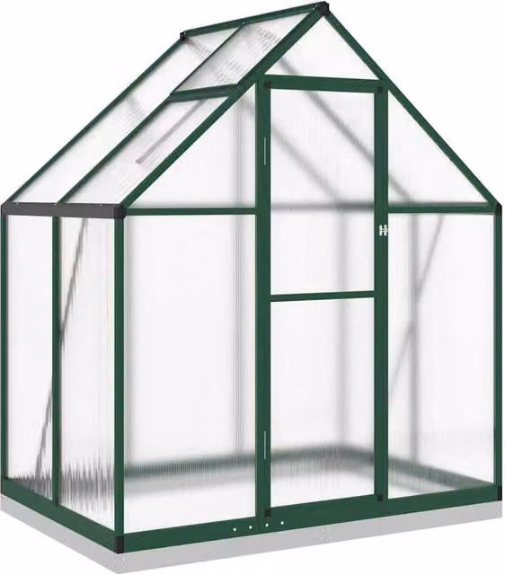 Berkfield Home Greenhouse with Base Frame, Green, Aluminium and Polycarbonate, W/D/H: 169 x 114 x 202 cm
