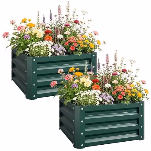 Outsunny Set of 2 Green Steel Raised Garden Beds, W/D/H: 60 x 60 x 30.5 cm – 1