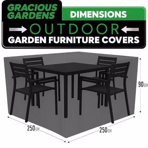 Gracious Gardens Waterproof Square Outdoor Patio Garden Furniture Cover in Black Oxford Fabric, W/D/H: 250 x 250 x 90 cm – 2
