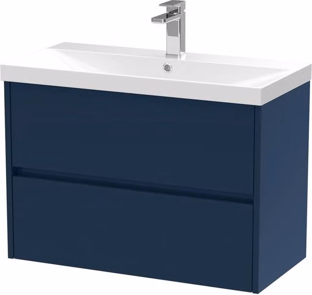 Balterley Chartley Contemporary 2 Drawer Wall Hung Vanity Basin Unit, Blue, W: 80 cm, D: 58.9 cm