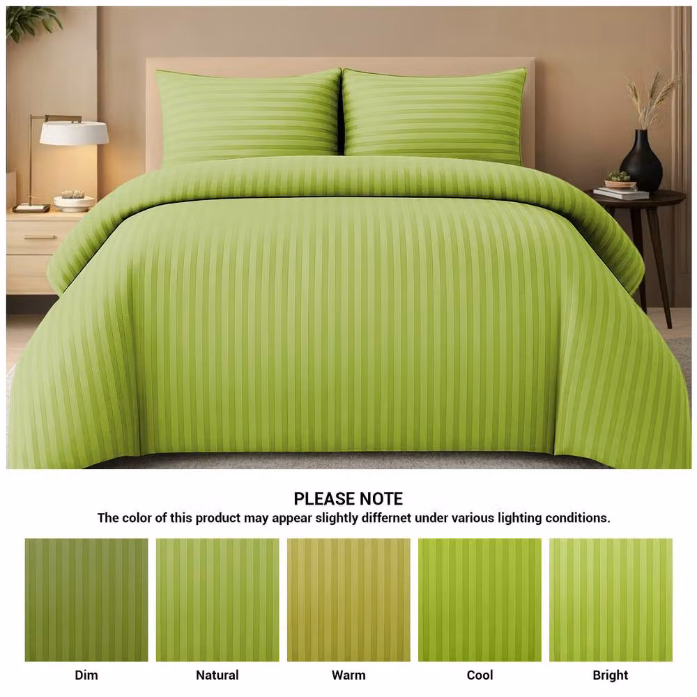 Pamposh Luxury Embossed Striped Microfibre Duvet Cover and Pillowcase Set in Green, W/D/H: 200 x 200 cm – 2