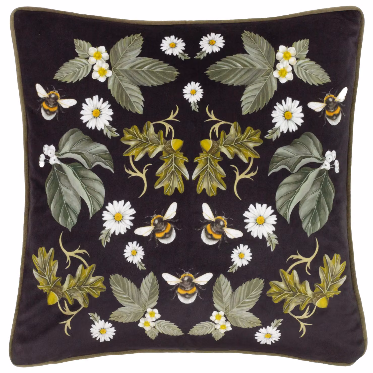 Wylder Nature Braywick Clarence Floral Velvet Piped Cushion, Multicolour, W/D/H: 43 x 43 x 43 cm – 2