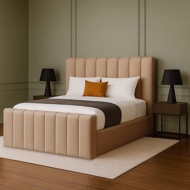 Desire Deco Selena Premium Upholstered Bed Frame in Orange Velvet Fabric