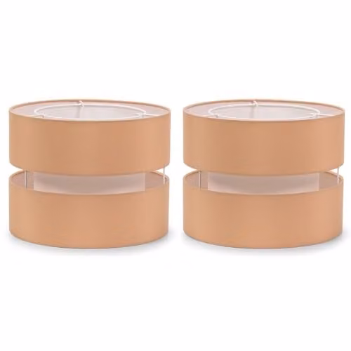 ValueLights Pair of Small Easy Fit Cylinder Ceiling Lamp Shades in Sand with Warm White LED Bulbs, Width: 26 cm