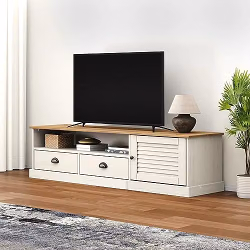 vidaXL VIGO TV Cabinet in White Rustic Solid Pine Wood, W: 156 cm, D: 40 cm, H: 40 cm – 2