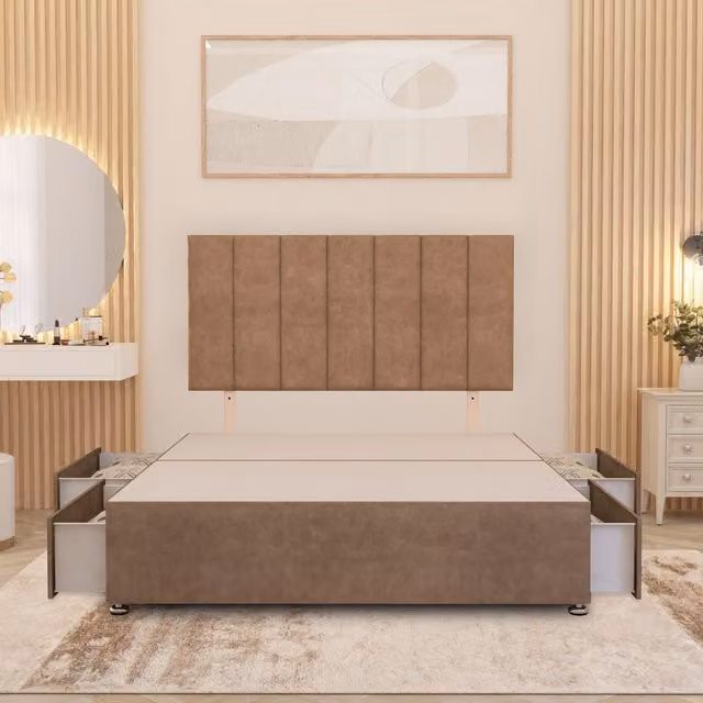 Somnior Beds Ltd Austin Divan Bed Base with Storage Drawers in Beige Plush Velvet, W/D/H: 180 x 200 x 34.5 cm
