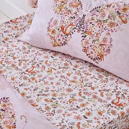 Catherine Lansfield Enchanted Butterfly Single Fitted Sheet Pink W/D/H: 90 x 190 cm