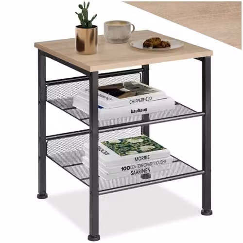 tectake Lincoln Industrial Style Side Table in Oak and Black, W/D/H: 40.5 x 40 x 50.5 cm