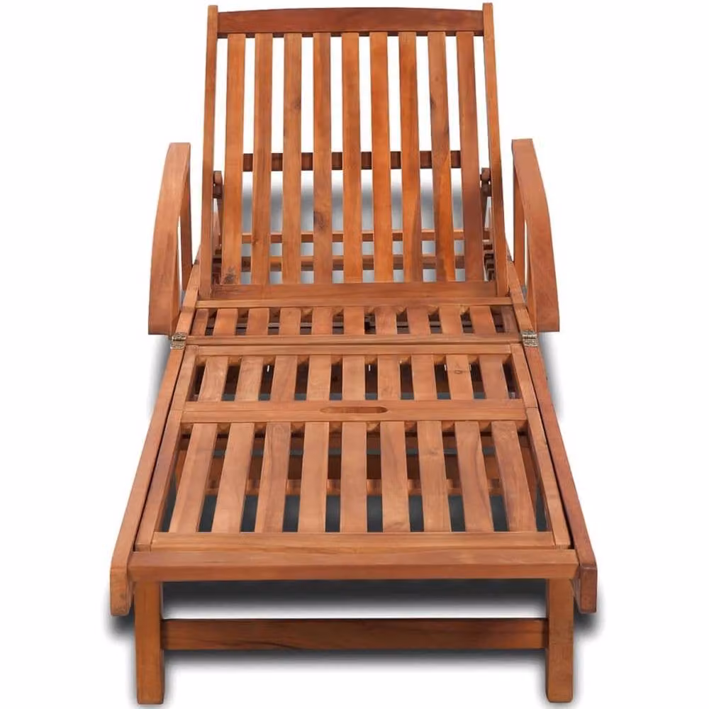 Berkfield Home Brown Acacia Wood Sun Lounger with Adjustable Headrest and Side Tray – 2