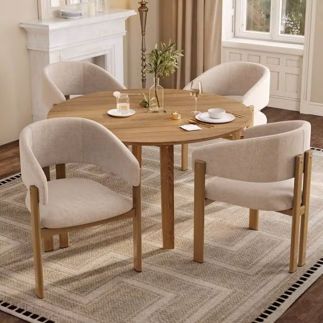 Matteo Set of 4 Beige Linen Upholstered Dining Chairs with Metal Frame – 1