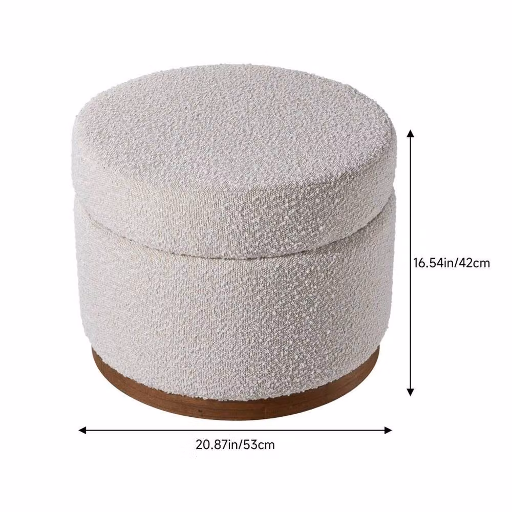 KORVIXA Round Bouclé Ottoman Storage Box Seat Foot Stool in Beige, Diameter: 100 cm – 2