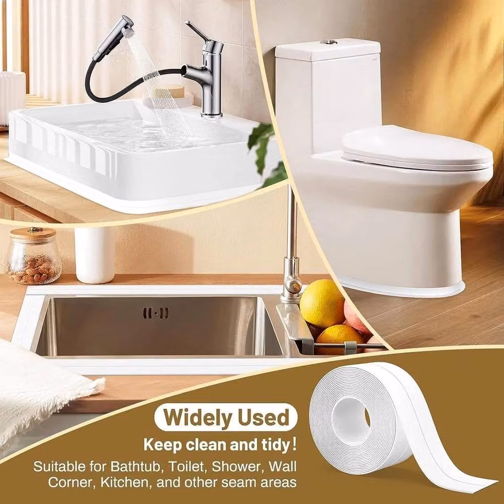 NESTLUNE 3 Pack Waterproof PVC Adhesive Sealing Tape in White, Width: 3.8 cm, Length: 3.2 m per roll – 3