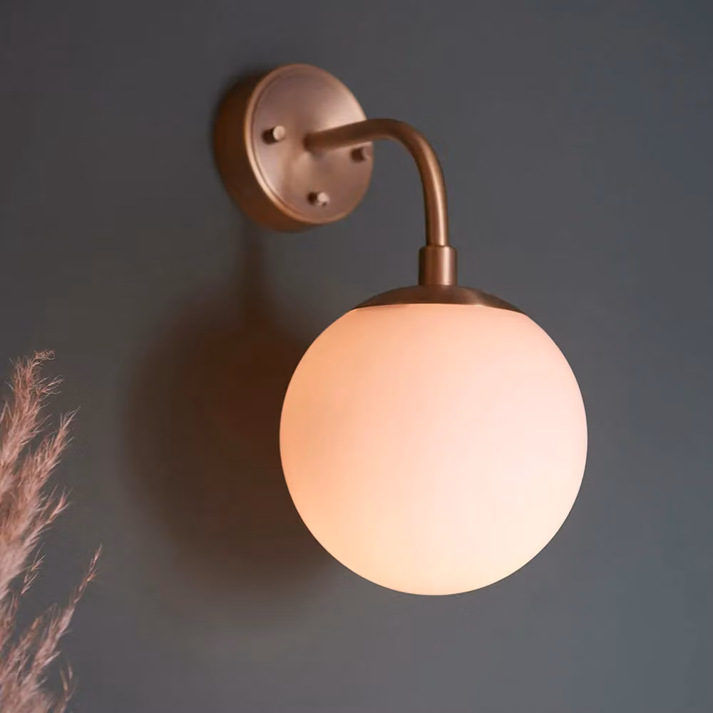 Loops Antique Brass Wall Light with White Opal Glass Shades – 2