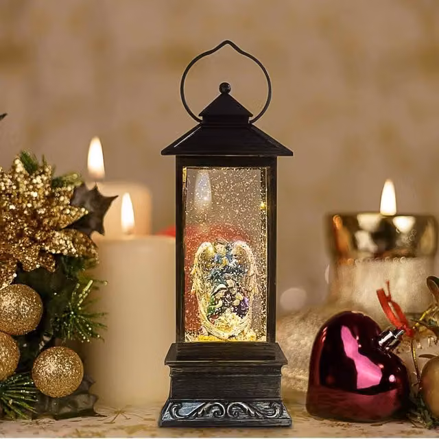 Shatchi Green Christmas Nativity LED Lantern with Multicolour Glitter Decor, H 25 cm – 4