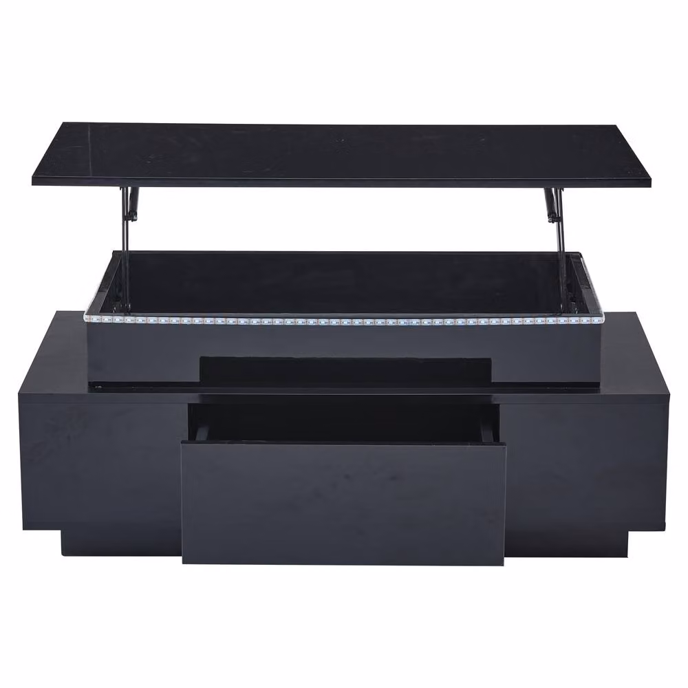 BTM Modern Black Lift-Top Coffee Table with Drawer and LED Lights, W/D/H: 96 x 45 x 40 cm – 8