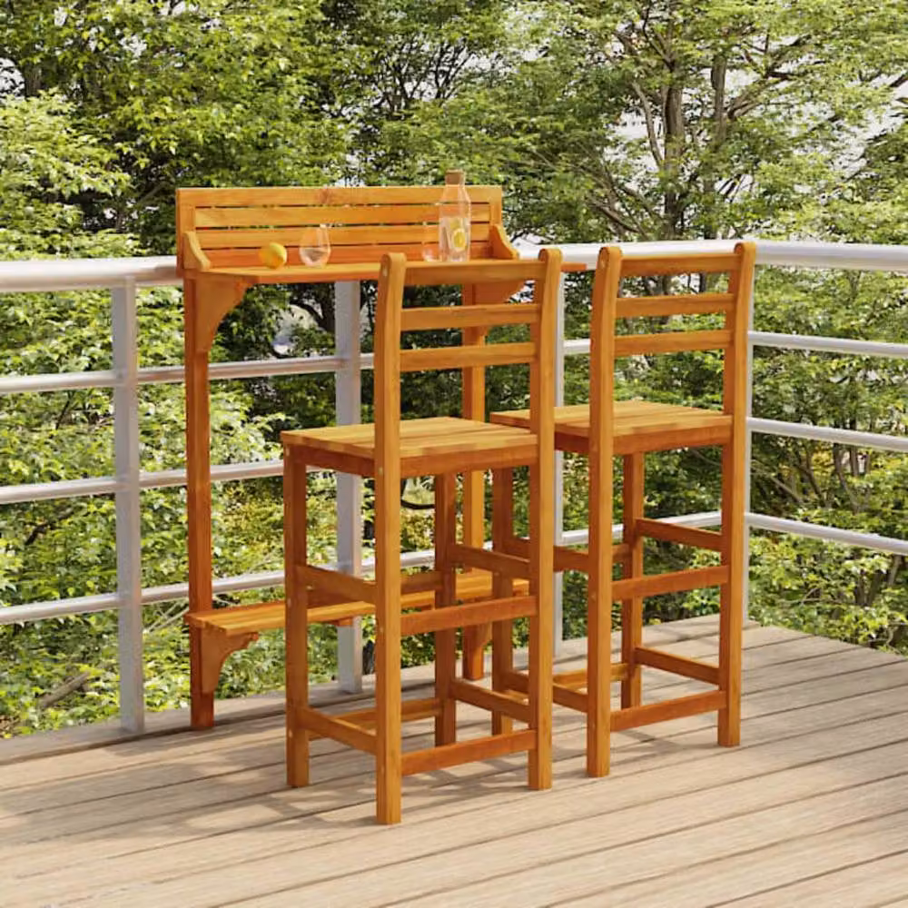 Berkfield Home 3 Piece Balcony Bar Set in Brown Oiled Acacia Wood and Metal – 2