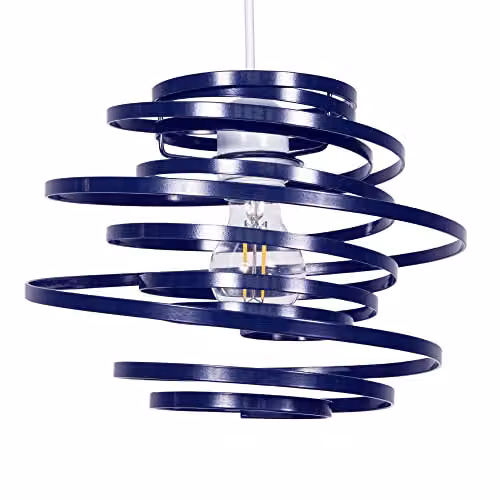 Happy Homewares Modern Blue Gloss Metal Double Ribbon Spiral Swirl Ceiling Light Pendant Shade, Diameter: 23 cm – 1