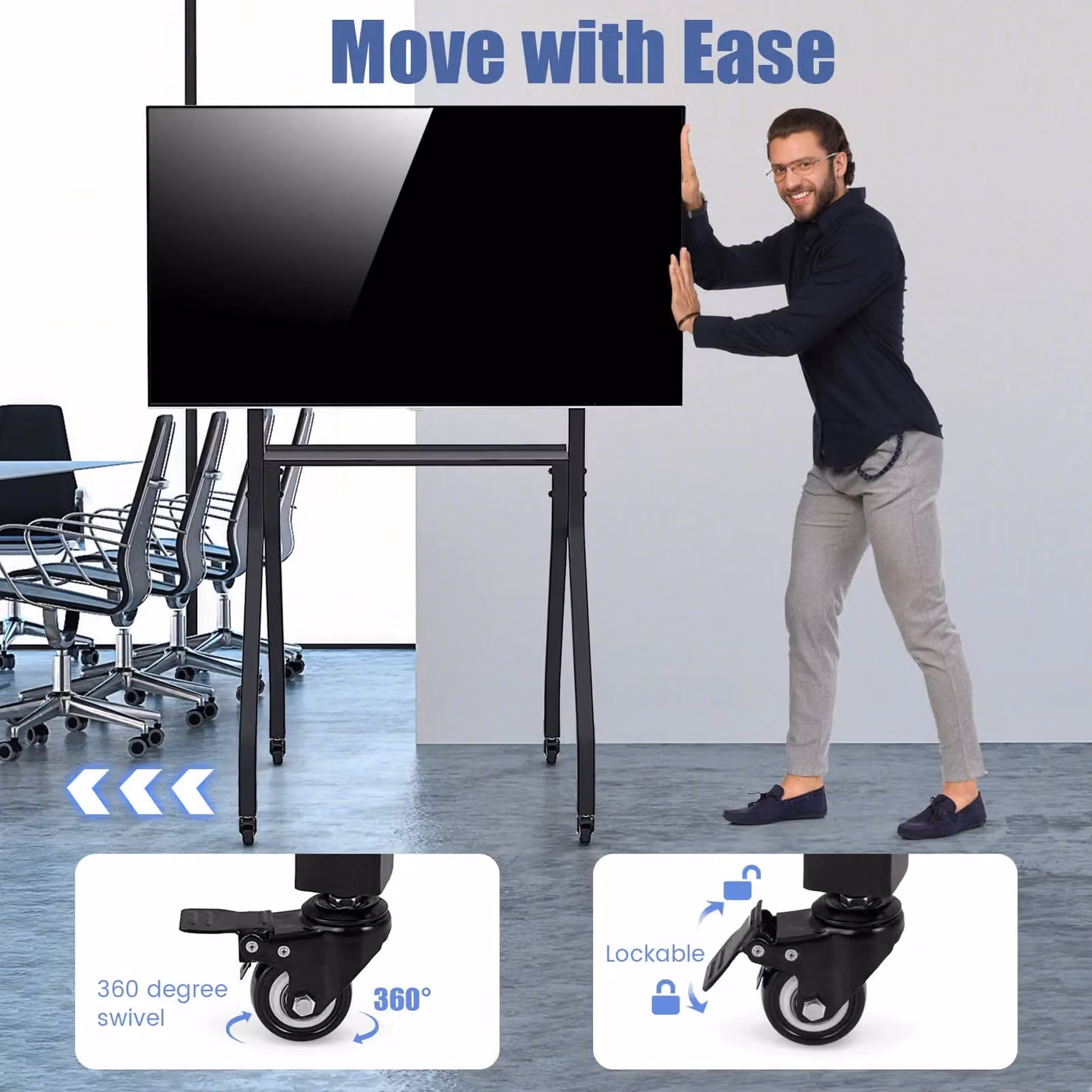 Costway Mobile Rolling TV Cart for 43-100 inch Flat or Curved Screens, Black – 3