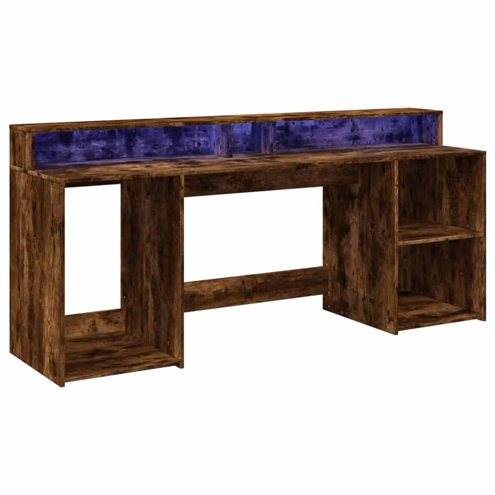 Berkfield Home Gaming Desk with LED Lights in Smoked Oak Brown, W/D/H: 200 x 55 x 91 cm – 3