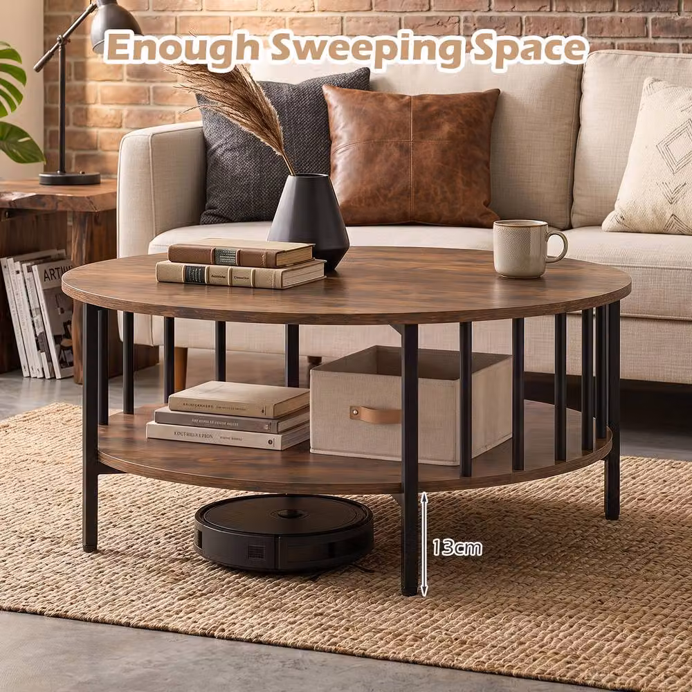 Gymax 2-Tier Round Coffee Table in Brown – 7