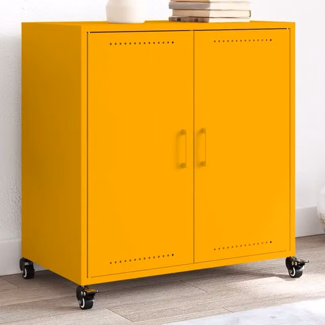 Berkfield Home Industrial Metal Sideboard in Mustard Yellow, W/D/H: 68.5 x 39 x 72 cm