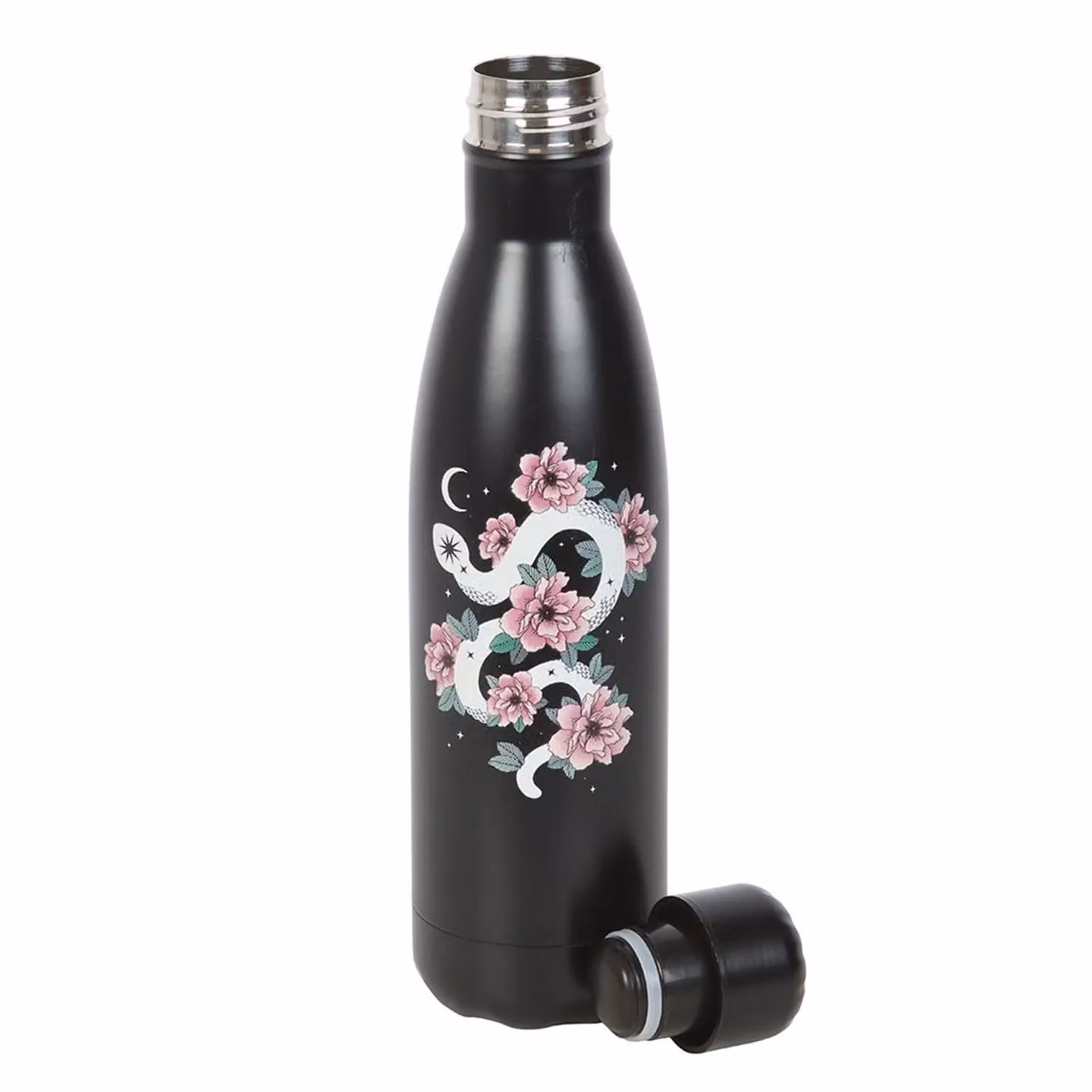 Something Different Floral Snake Stainless Steel Water Bottle in True Black, 500 ml – 2