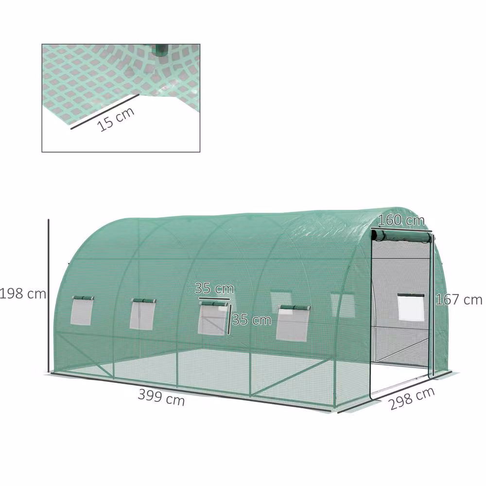 STILVORA Green Polytunnel Greenhouse with Sprinkler System and Window, W/D/H: 298 x 298 x 198 cm – 2