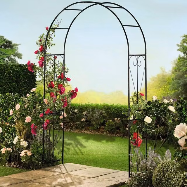 Garden Gear Metal Garden Arch with Swirl Design in Black