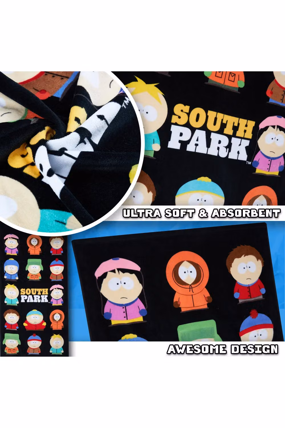 United Essentials South Park Graphic Beach Towel, Multicolour and Black, 100% Cotton, W/H: 140 x 70 cm – 10