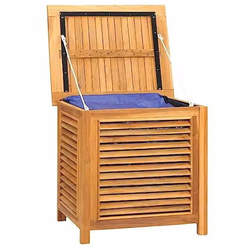 vidaXL Garden Storage Box with Bag in Rustic Brown Teak Wood, W: 60 cm, D: 50 cm, H: 58 cm – 4