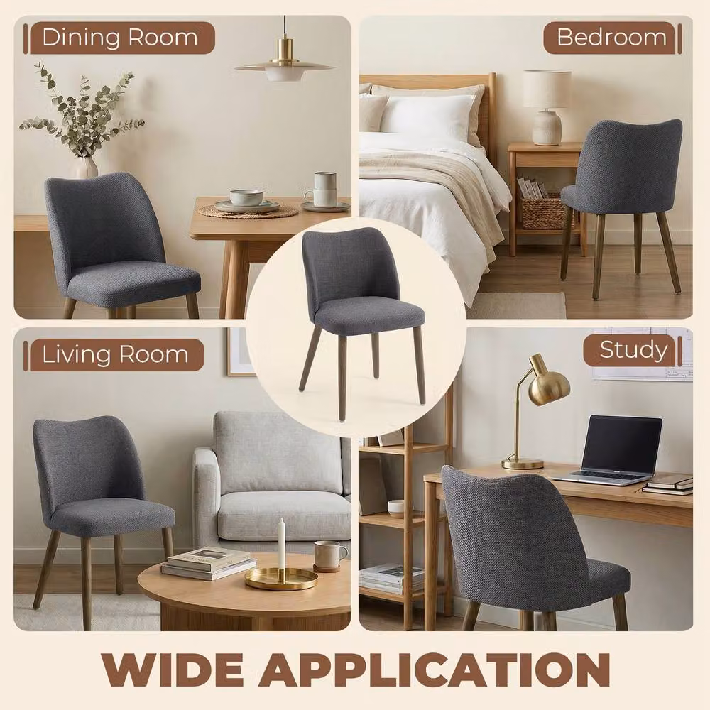 STILVORA Set of 2 Modern Grey Fabric Dining Chairs with Padded Seats and Rubberwood Legs – 7