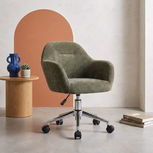 sweeek Children's Height Adjustable Office Task Chair in Khaki Chenille with Castors – 1