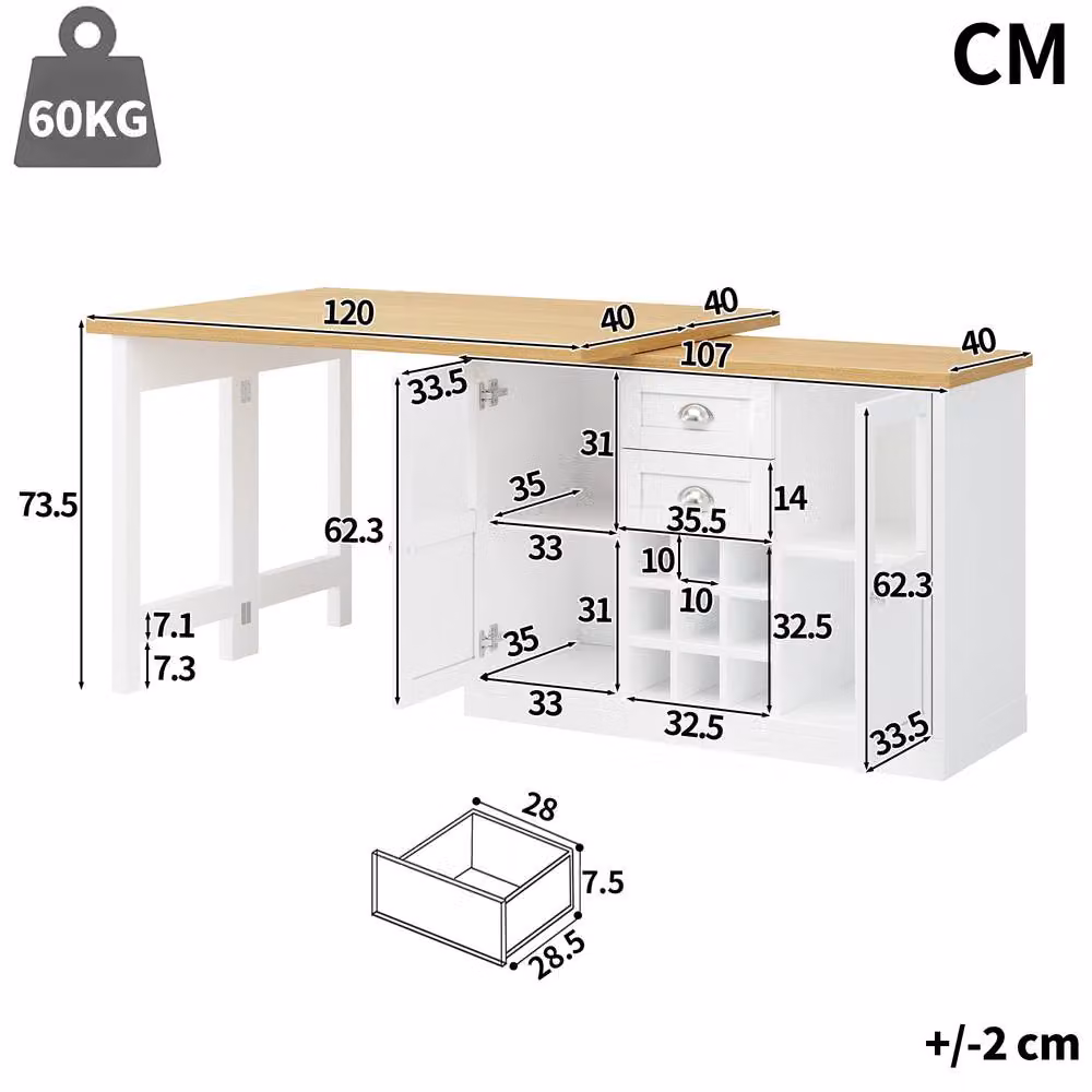 Merax Extendable Kitchen Island with Swivel Breakfast Bar and Wine Storage in White – 2
