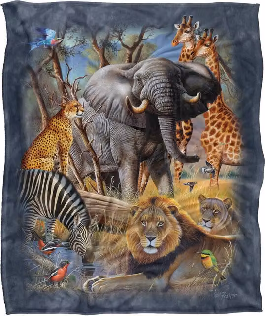 JQ Licensing African Animal Collage Super Soft Fleece Throw Blanket, Multicolour, W/D/H: 152 x 127 cm – 1