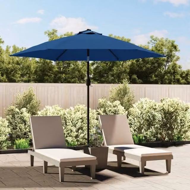 Berkfield Home Outdoor Parasol with LED Lights and Steel Pole, Blue, Diameter: 300 cm – 1