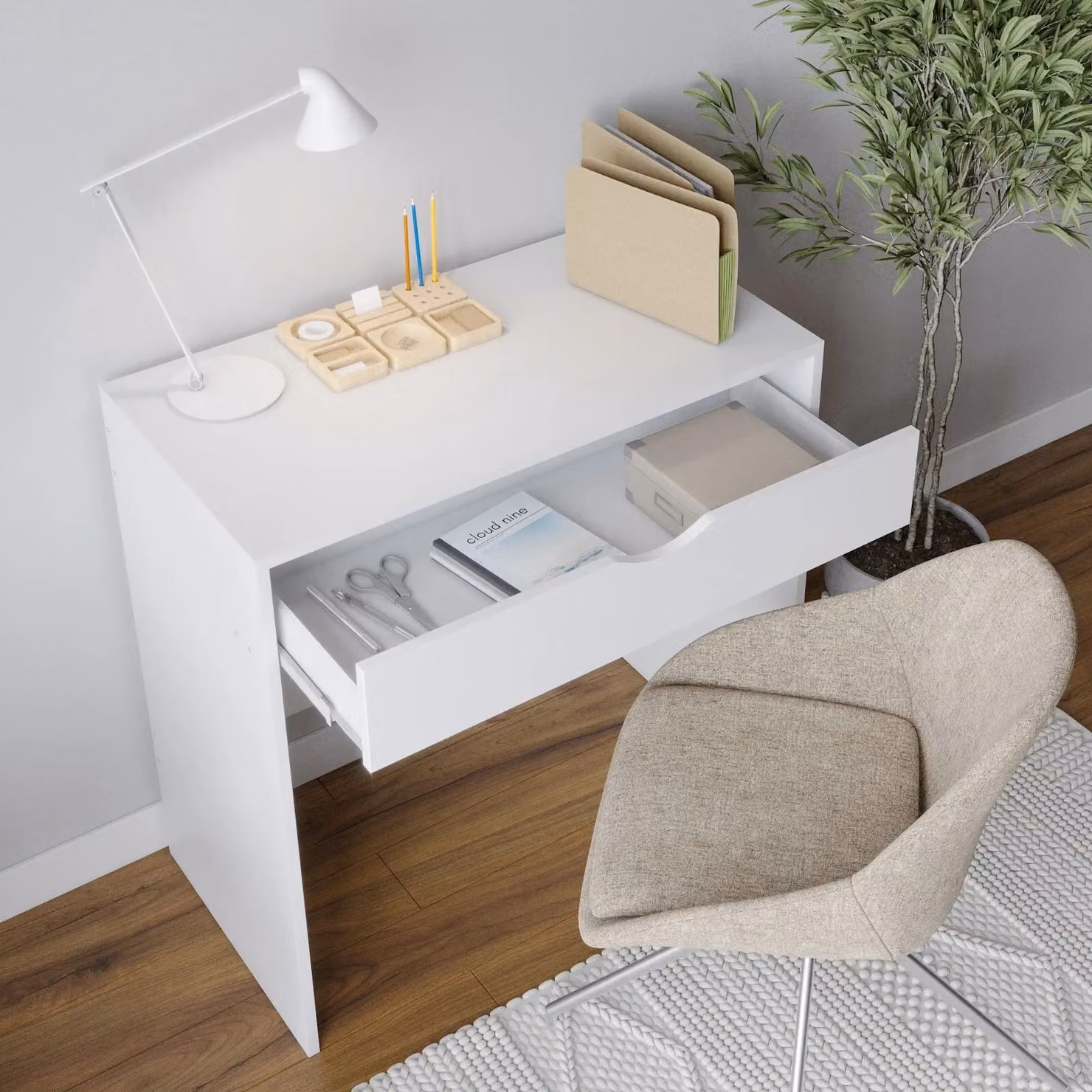 EONLION White Wooden 1 Drawer Dressing Table and Computer Desk – 2