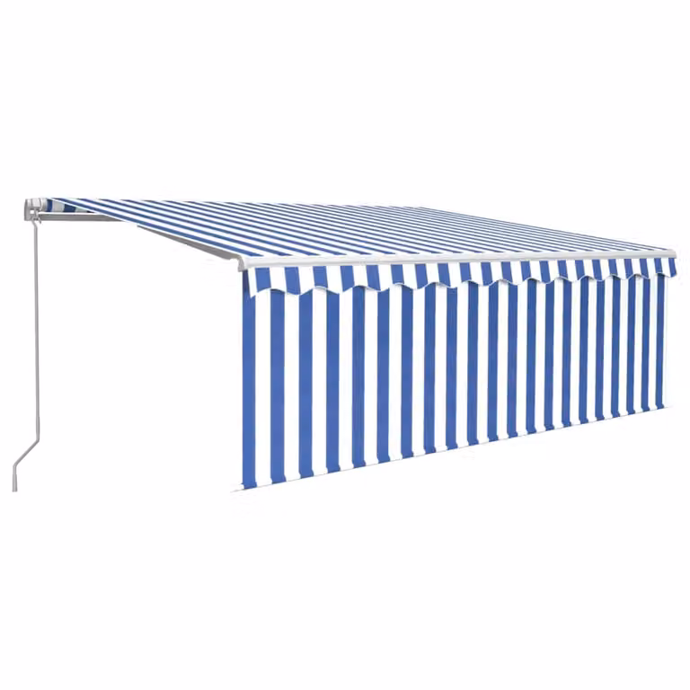 Berkfield Home Manual Retractable Awning with Blind and LED, Blue and White, W: 450 cm, D: 300 cm, H: 120 cm