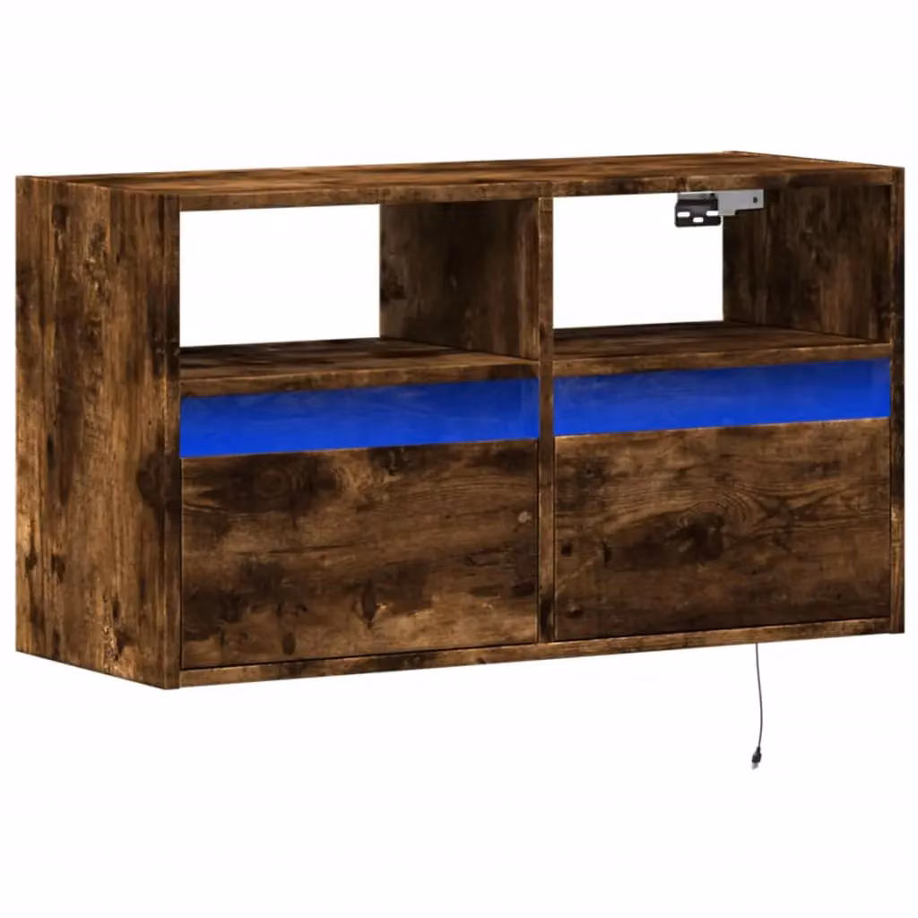 Berkfield Home Modern Wall Mounted TV Cabinet with LED Lighting in Smoked Oak Brown, W/D/H: 80 x 31 x 45 cm – 3