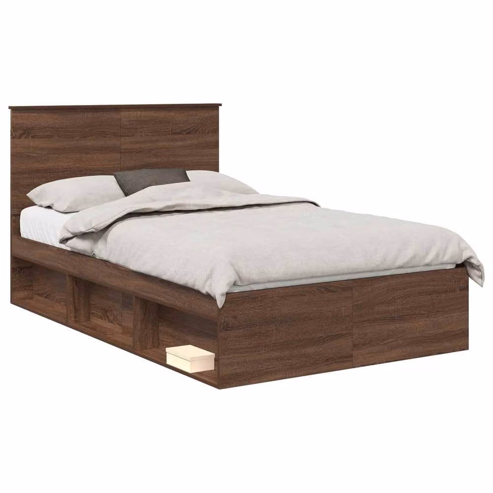 Berkfield Home Bed Frame with Headboard in Brown Oak, Solid Pine Wood and MDF, W/D/H: 120 x 200 cm – 2