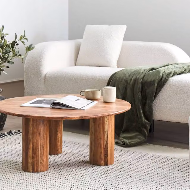 Wyld and Coco Acacia Wood Round Coffee Side Table in Brown, W/D/H: 80 x 80 x 36 cm – 1