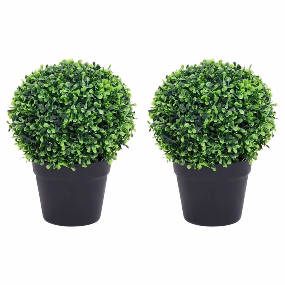 Berkfield Home Lush Artificial Ball Shaped Boxwood Plants with Pots, Green, 27 cm – 2