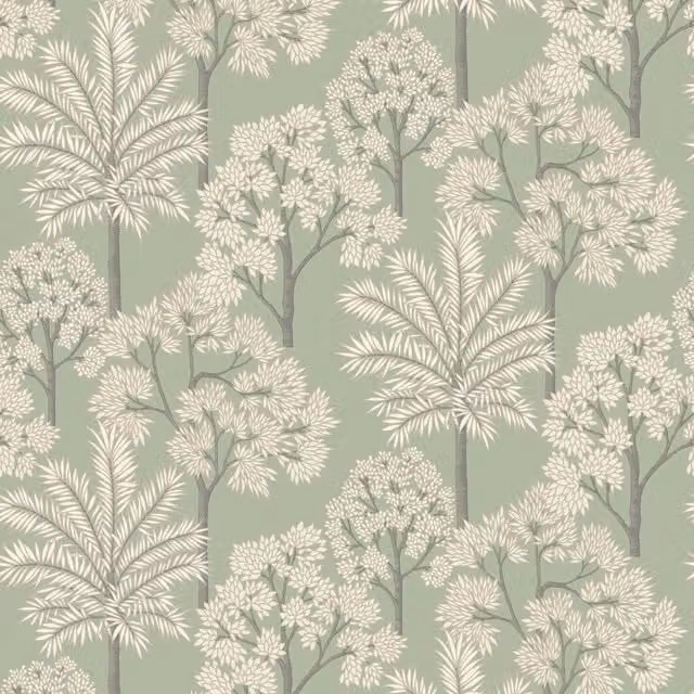 Grandeco Palm Forest Tree Landscape Textured Botanical Wallpaper in Green