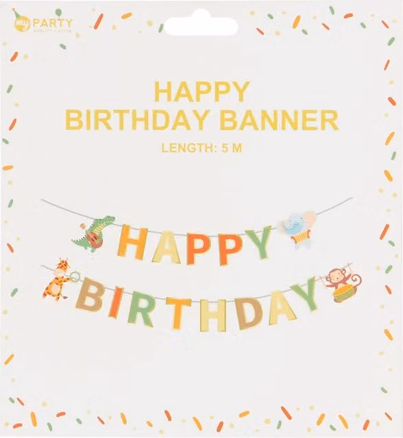 My Party Safari Animal Happy Birthday Pennant Banner in Multicolour and Orange