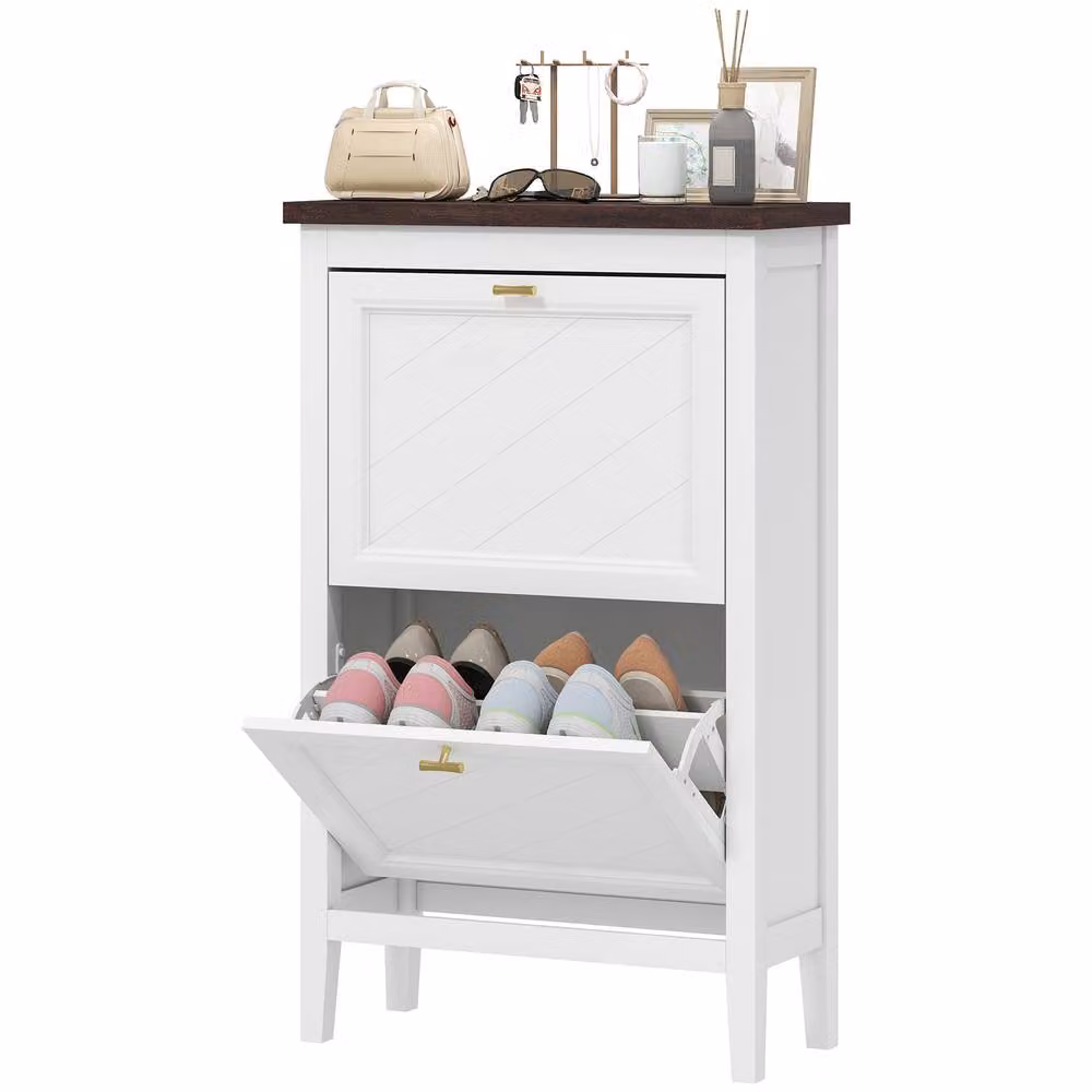 STILVORA Modern Shoe Cabinet with 2 Tilting Compartments and Internal Shelves, White – 2