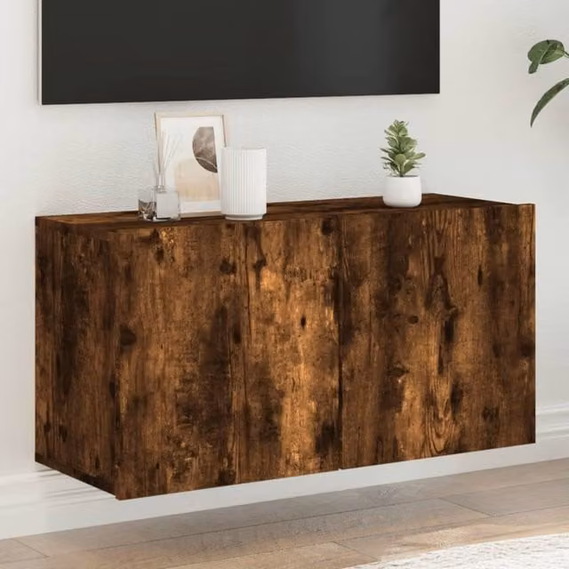 Berkfield Home Wall-mounted TV Cabinet in Smoked Oak Brown, W/D/H: 80 x 30 x 41 cm – 1